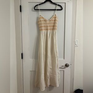 Free people Cream Maxi Sundress with Yellow Smocked Bodice NWT